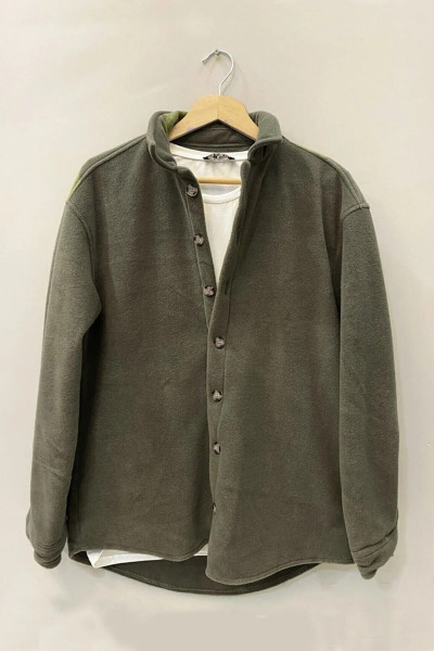 Unisex Haki Kalın Kışlık Hakiki Polar Gömlek