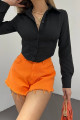 Kadın Siyah Beli Lastikli Korse Crop Gömlek Kadın Siyah Beli Lastikli Korse Crop Gömlek