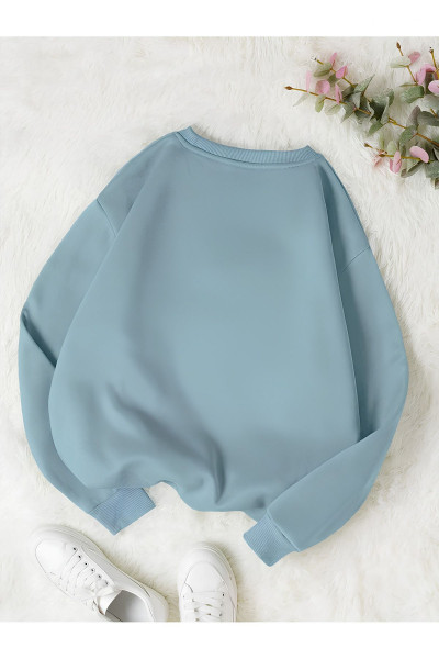 Kadın Renkli Cat Özel Göğüs Baskılı Oversize Bisiklet Yaka Sweatshirt Kadın Renkli Cat Özel Göğüs Baskılı Oversize Bisiklet Yaka Sweatshirt