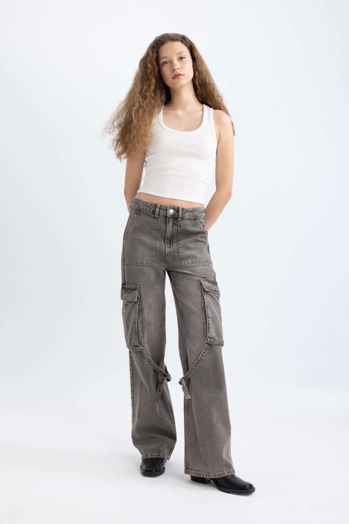 Wide Leg Kargo Yüksek Bel Uzun Jean Pantolon C1145ax24sp Wide Leg Kargo Yüksek Bel Uzun Jean Pantolon C1145ax24sp
