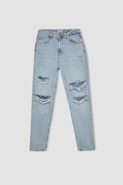Lina Mom Fit Yırtık Detaylı Yüksek Bel Bilek Boy Jean Yıkamalı Pantolon C8611AX24HS Lina Mom Fit Yırtık Detaylı Yüksek Bel Bilek Boy Jean Yıkamalı Pantolon C8611AX24HS