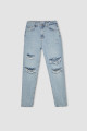 Lina Mom Fit Yırtık Detaylı Yüksek Bel Bilek Boy Jean Yıkamalı Pantolon C8611AX24HS Lina Mom Fit Yırtık Detaylı Yüksek Bel Bilek Boy Jean Yıkamalı Pantolon C8611AX24HS