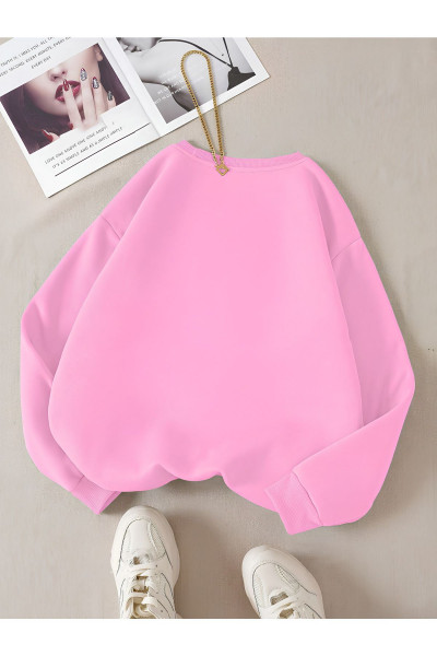 Kadın Renkli Cat Özel Göğüs Baskılı Oversize Bisiklet Yaka Sweatshirt Kadın Renkli Cat Özel Göğüs Baskılı Oversize Bisiklet Yaka Sweatshirt