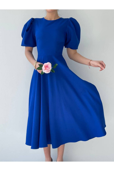 Karpuz Kollu Midi Boy Elbise