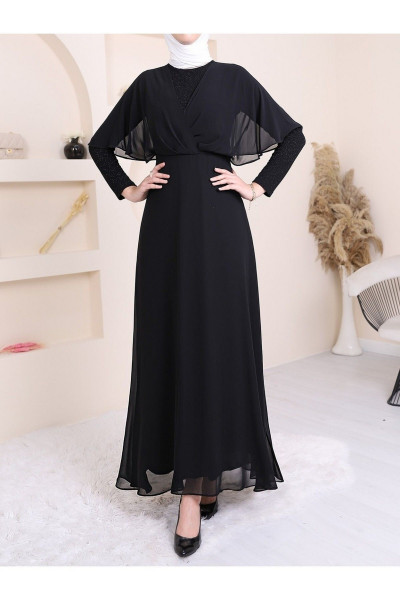 Simli Şifon Uzun Abiye