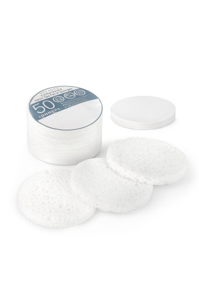 [50 Adet] Sıkıştırılmış Yüz Temizleme Süngeri, 100% Naturel Selüloz Kozmetik Spa Sünger
