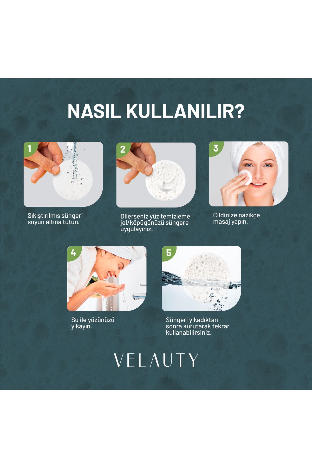 [50 Adet] Sıkıştırılmış Yüz Temizleme Süngeri, 100% Naturel Selüloz Kozmetik Spa Sünger