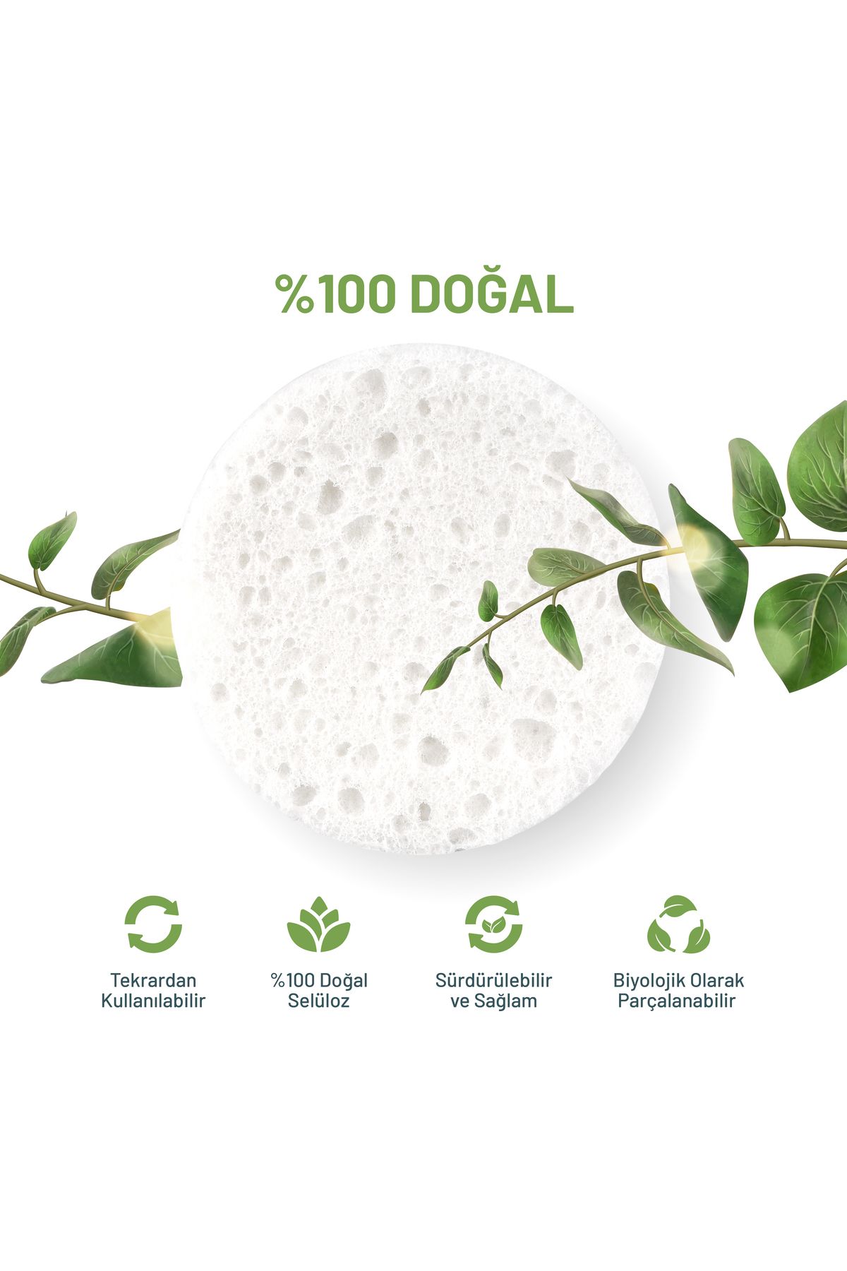 [50 Adet] Sıkıştırılmış Yüz Temizleme Süngeri, 100% Naturel Selüloz Kozmetik Spa Sünger