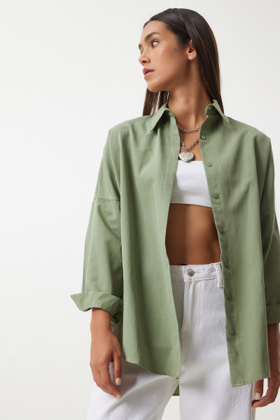 Oversize Basic Gömlek Haki Ldd0003