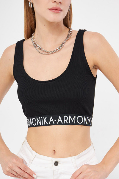 Kadın Siyah Beli Lastik Detaylı Crop Bluz ARM-24Y001104 Kadın Siyah Beli Lastik Detaylı Crop Bluz ARM-24Y001104