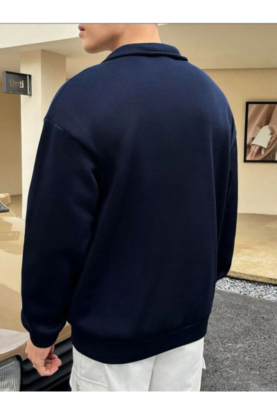 Unisex Yarım Fermuarlı Yakalı Lacivert Sweatshırt Kazak Unisex Yarım Fermuarlı Yakalı Lacivert Sweatshırt Kazak