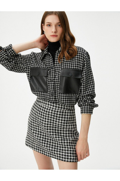 Tüvit Ceket Suni Deri Detaylı Cepli Düğmeli Tüvit Ceket Suni Deri Detaylı Cepli Düğmeli