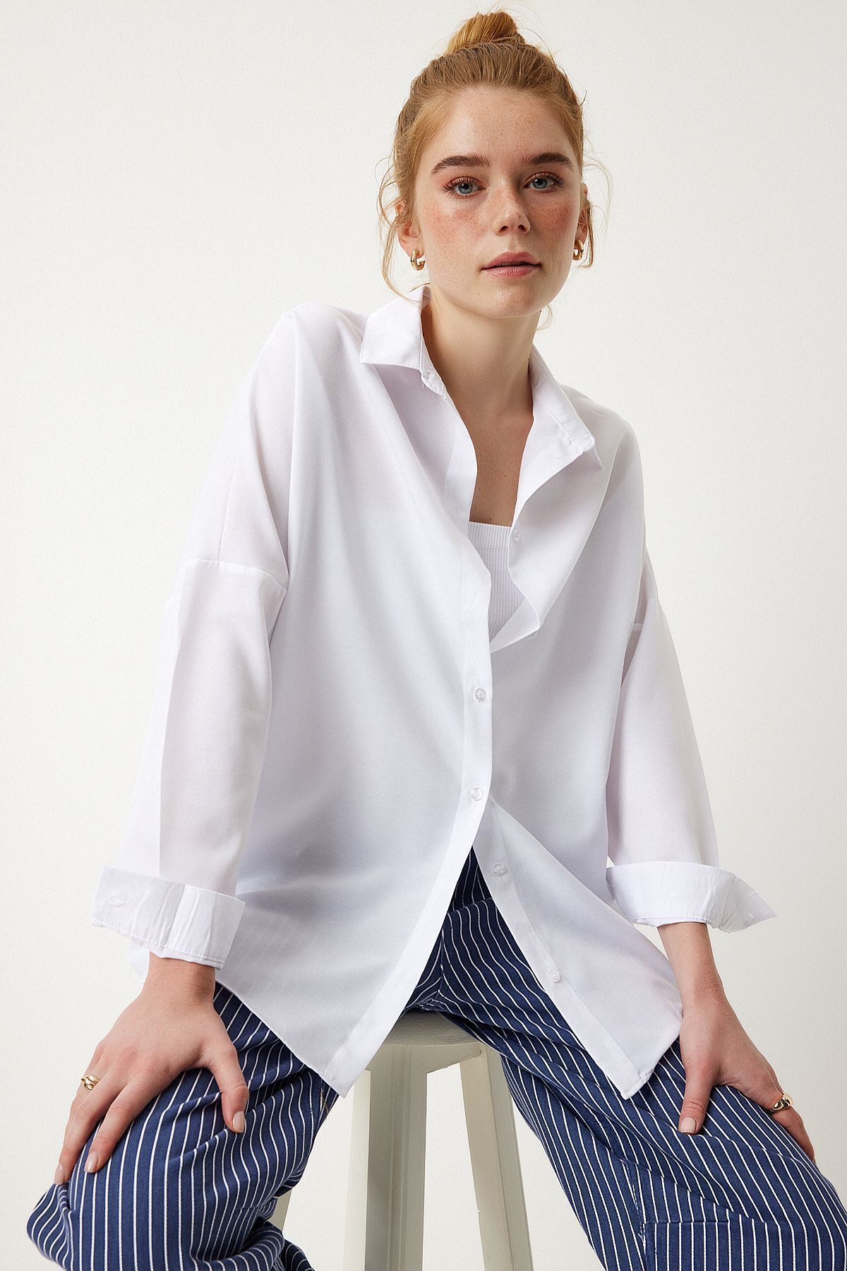 Oversize Basic Gömlek Beyaz Ldd0003 Oversize Basic Gömlek Beyaz Ldd0003