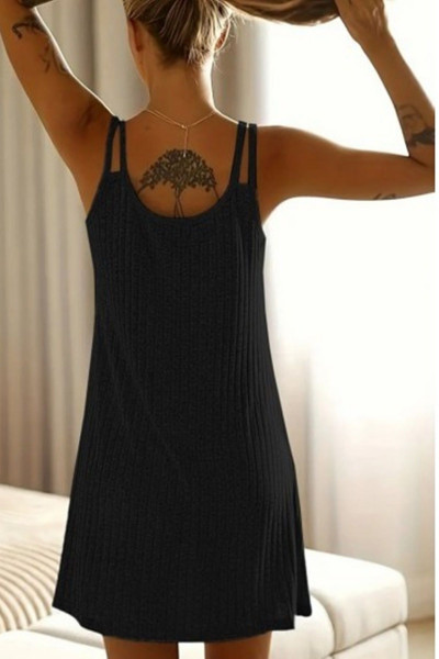 Kolsuz Askılı Yuvarlak Yaka Kalın Fitilli Kaşkorse Elbise Kolsuz Askılı Yuvarlak Yaka Kalın Fitilli Kaşkorse Elbise