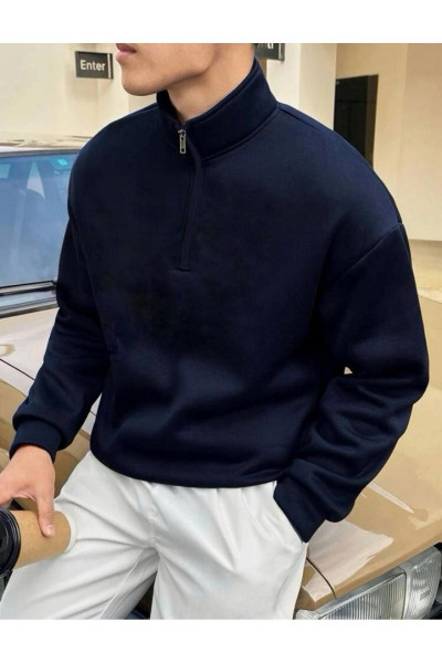 Unisex Yarım Fermuarlı Yakalı Lacivert Sweatshırt Kazak Unisex Yarım Fermuarlı Yakalı Lacivert Sweatshırt Kazak