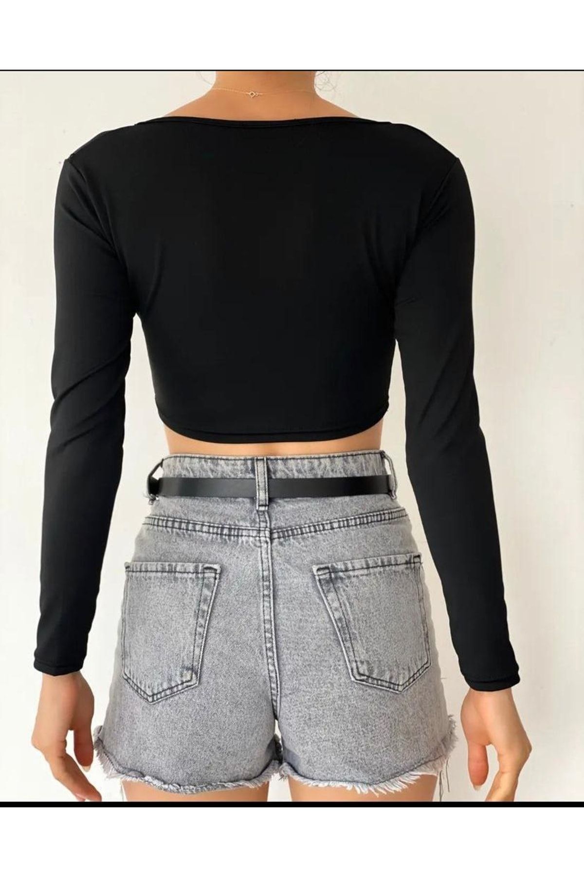 Kadın Uzun Kollu V Yaka Crop Bluz Blz7249 Kadın Uzun Kollu V Yaka Crop Bluz Blz7249