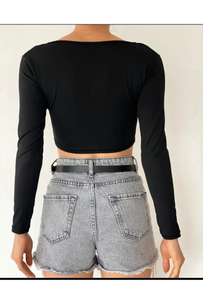 Kadın Uzun Kollu V Yaka Crop Bluz Blz7249 Kadın Uzun Kollu V Yaka Crop Bluz Blz7249