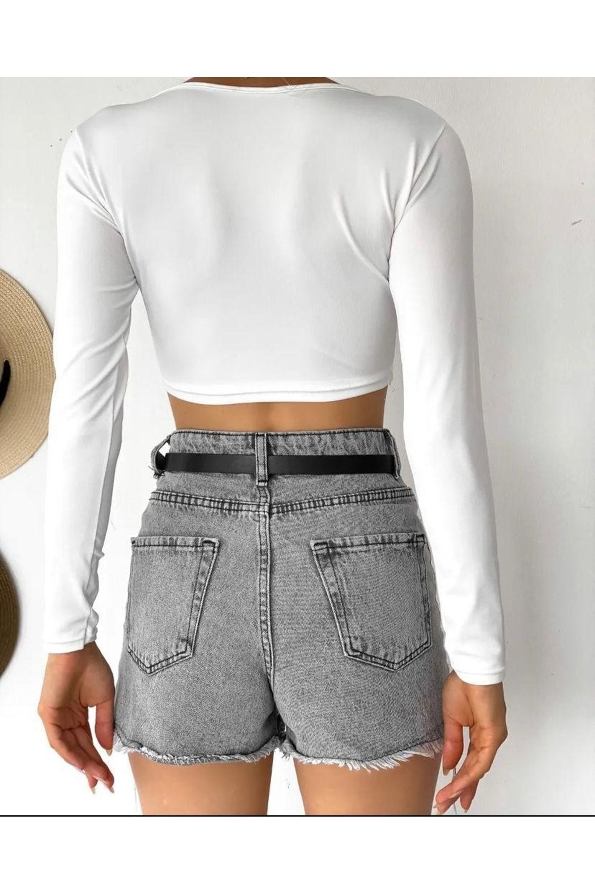 Kadın Uzun Kollu V Yaka Crop Bluz Blz7249 Kadın Uzun Kollu V Yaka Crop Bluz Blz7249