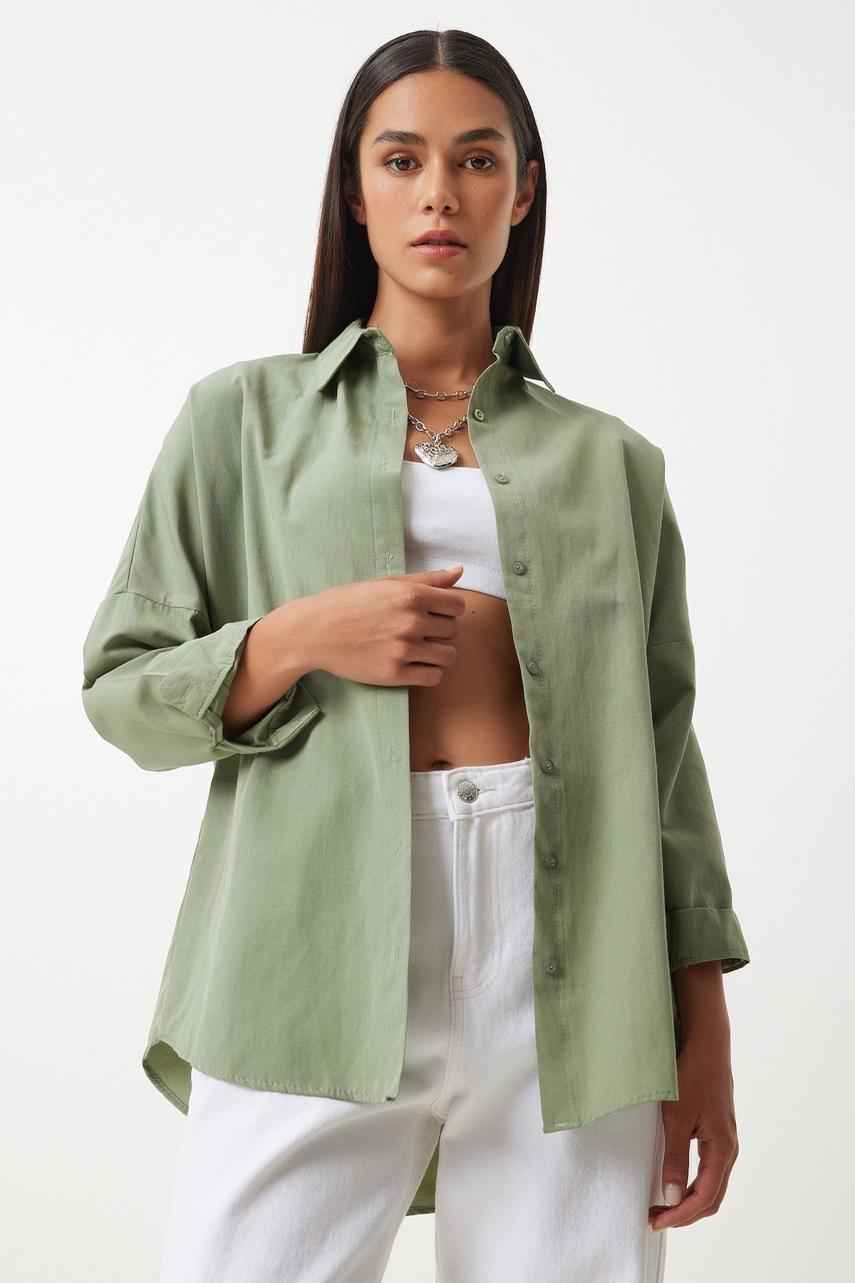 Oversize Basic Gömlek Haki Ldd0003 Oversize Basic Gömlek Haki Ldd0003