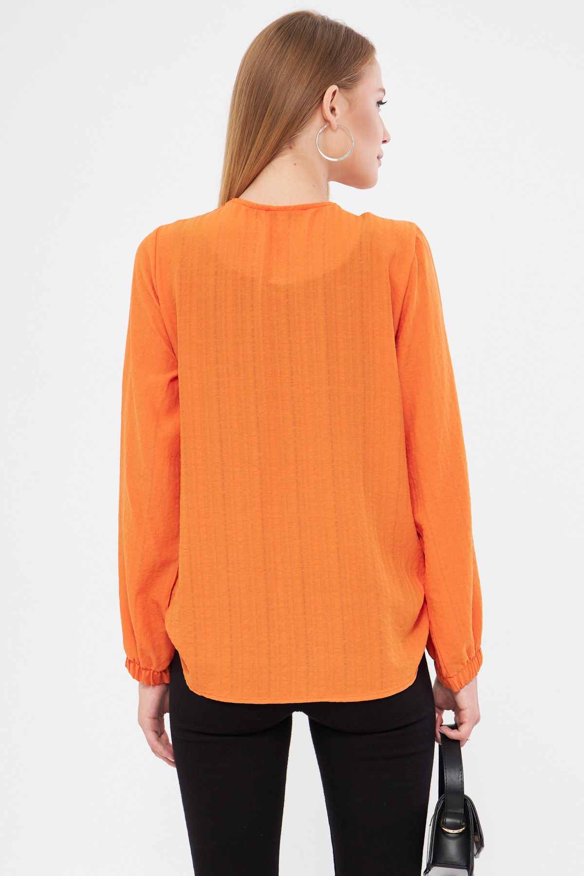 Kadın Turuncu Kolu Lastikli Bürümcük Gömlek ARM-24K001002 Kadın Turuncu Kolu Lastikli Bürümcük Gömlek ARM-24K001002