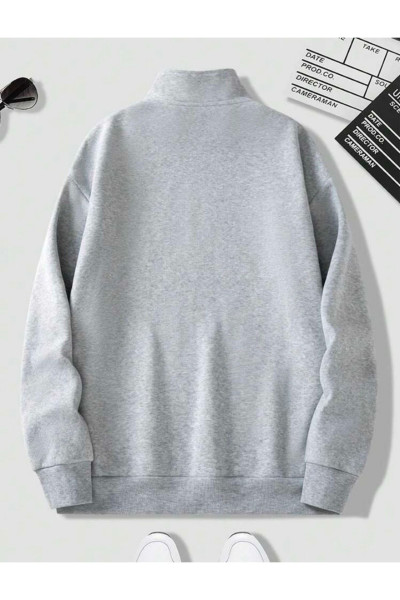 Siyah Ve Gri Dik Yaka Düz  Kazak Sweatshirt Siyah Ve Gri Dik Yaka Düz  Kazak Sweatshirt