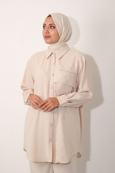 Kare Desenli Cep Detaylı Aerobin Gömlek