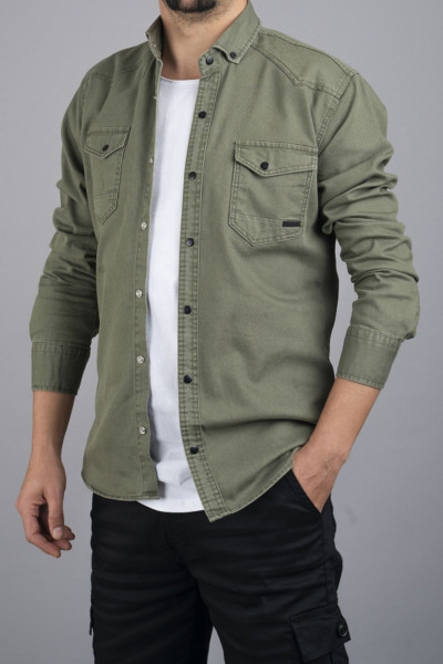 Slim Fit Erkek Pamuklu Kot Gömlek Yeşil Slim Fit Erkek Pamuklu Kot Gömlek Yeşil