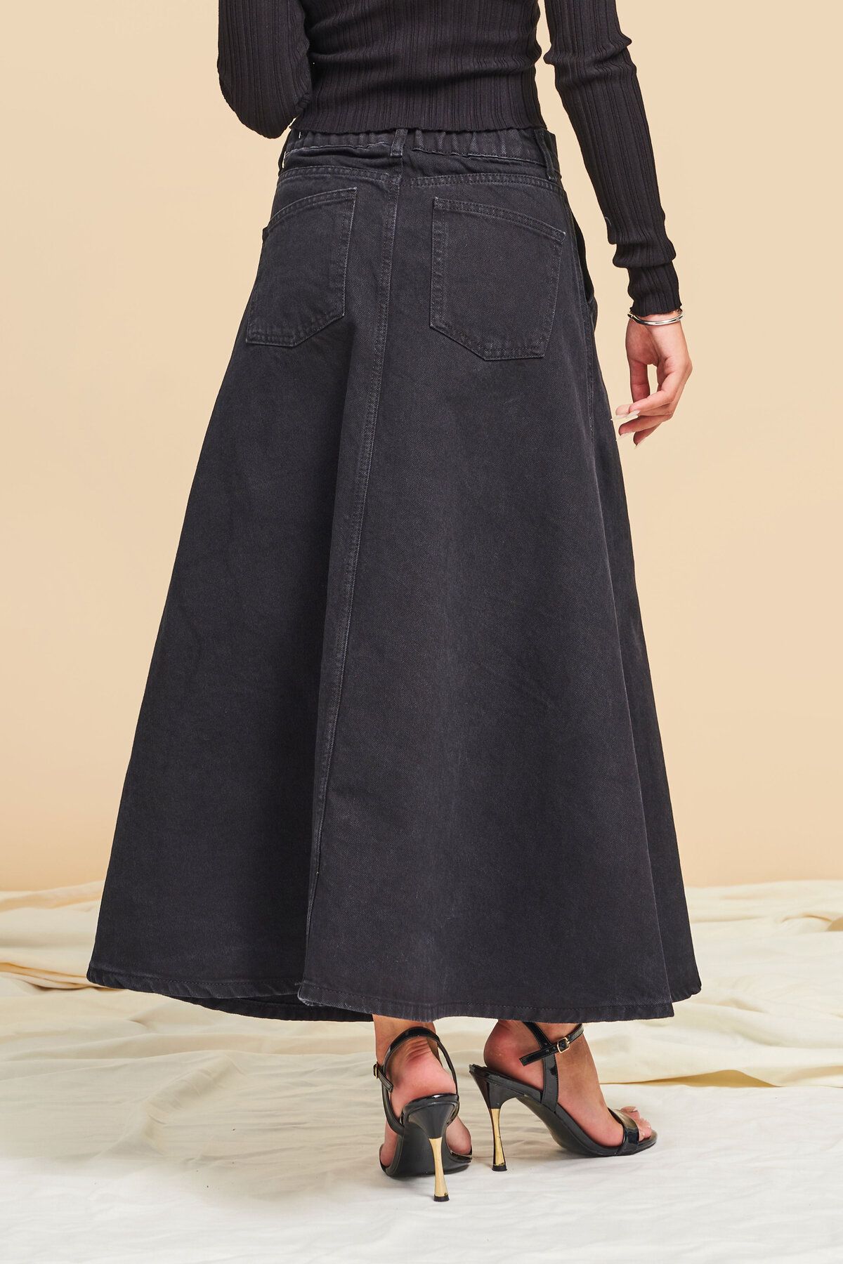Kadın Siyah Black Od Renk A Tipi Kesim Denim Etek Kadın Siyah Black Od Renk A Tipi Kesim Denim Etek