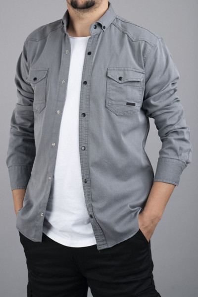 Slim Fit Erkek Pamuklu Kot Gömlek Slim Fit Erkek Pamuklu Kot Gömlek