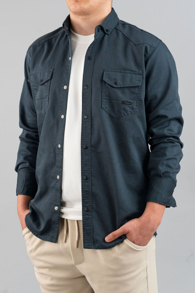 Slim Fit Erkek Kot Gömlek Buz Mavisi