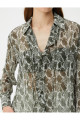 Şifon Bluz Uzun Kollu Yılan Derisi Desenli Fırfırlı