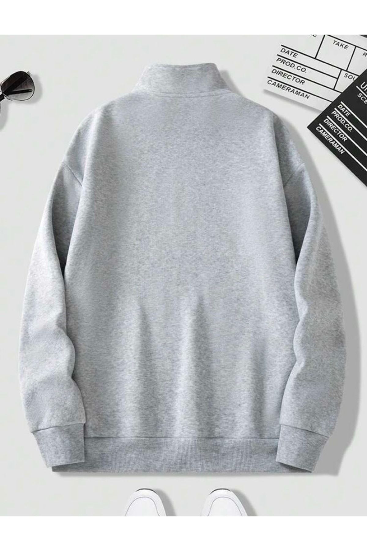 Siyah Ve Gri Dik Yaka Düz Kazak Sweatshirt Siyah Ve Gri Dik Yaka Düz Kazak Sweatshirt