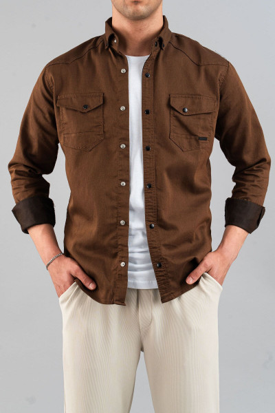 Slim Fit Erkek Pamuklu Kot Gömlek Bakır Slim Fit Erkek Pamuklu Kot Gömlek Bakır