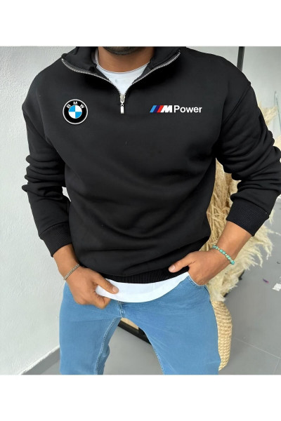 Yarım Fermuarlı Spor Baskılı Pamuklu Tekli Sweatshirt Yarım Fermuarlı Spor Baskılı Pamuklu Tekli Sweatshirt