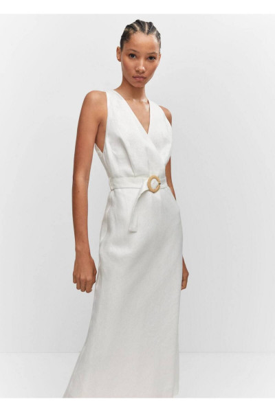 Kemerli Keten Elbise