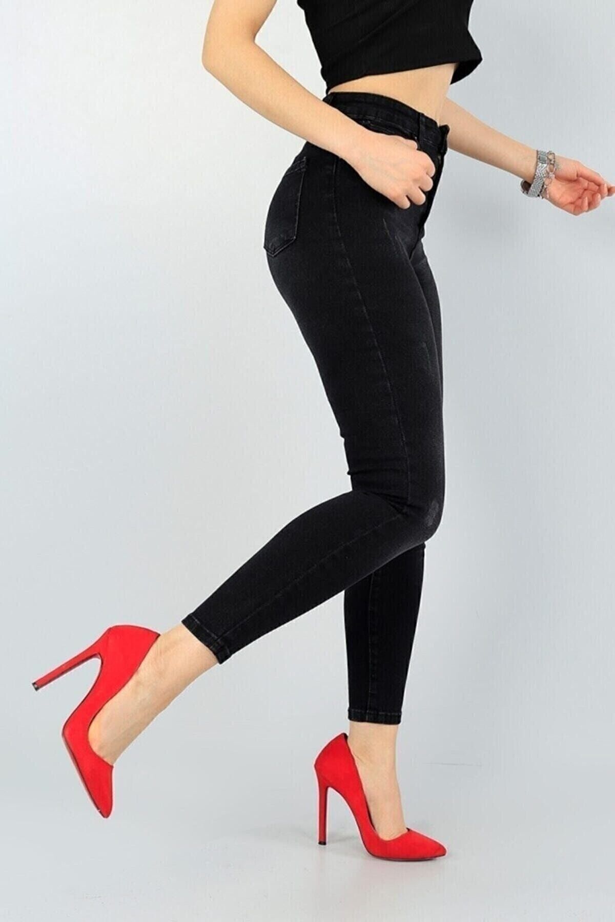 Kadın Siyah Antrasit Tırnaklı Eskitmeli Yüksel Bel Dar Paça Skinny Likralı Kot Pantalon Kadın Siyah Antrasit Tırnaklı Eskitmeli Yüksel Bel Dar Paça Skinny Likralı Kot Pantalon