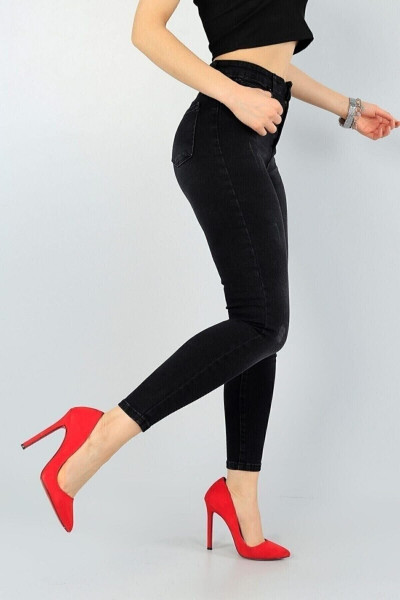 Kadın Siyah Antrasit Tırnaklı Eskitmeli Yüksel Bel Dar Paça Skinny Likralı Kot Pantalon Kadın Siyah Antrasit Tırnaklı Eskitmeli Yüksel Bel Dar Paça Skinny Likralı Kot Pantalon
