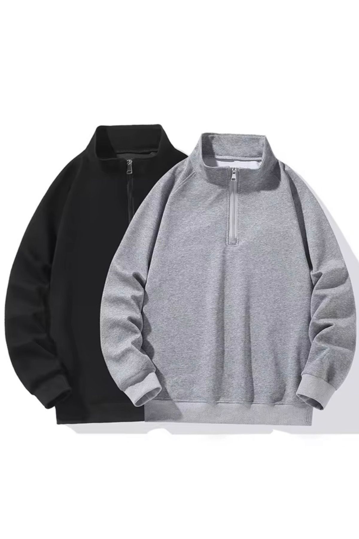Siyah Ve Gri Dik Yaka Düz Kazak Sweatshirt Siyah Ve Gri Dik Yaka Düz Kazak Sweatshirt