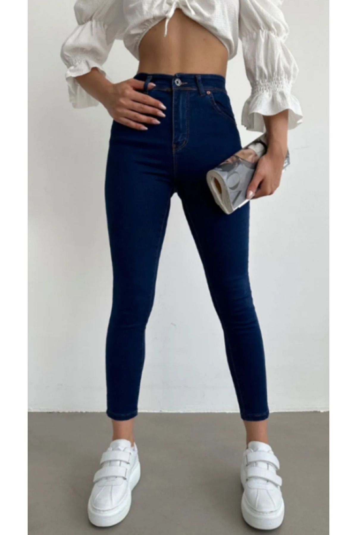 Koyu Mavi Toparlayıcı Solmaz Kumaş Yüksek Bel İnceltici Etki  Skinny Jean Koyu Mavi Toparlayıcı Solmaz Kumaş Yüksek Bel İnceltici Etki  Skinny Jean