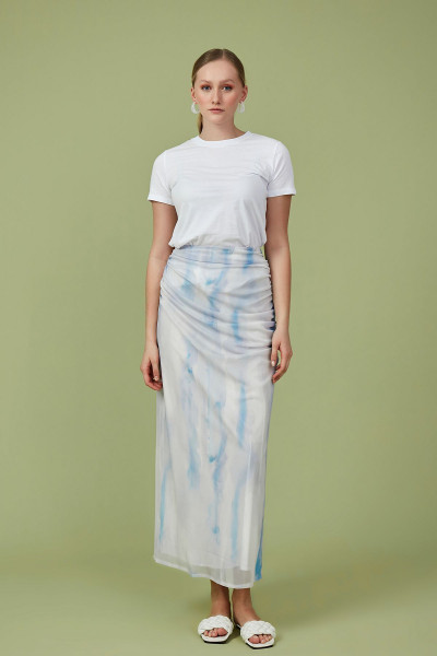 Mavi Batik Desen Tül Etek