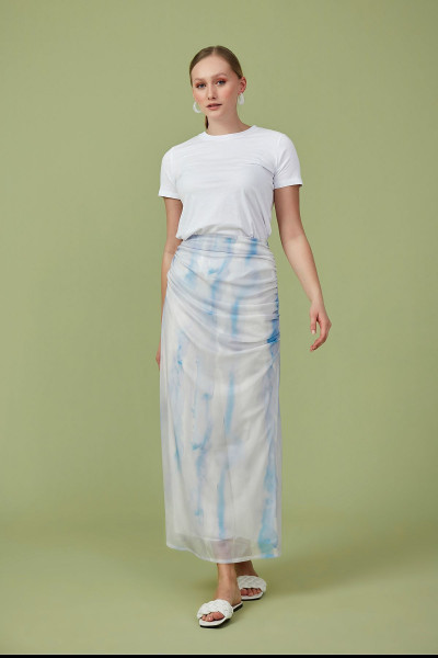 Mavi Batik Desen Tül Etek