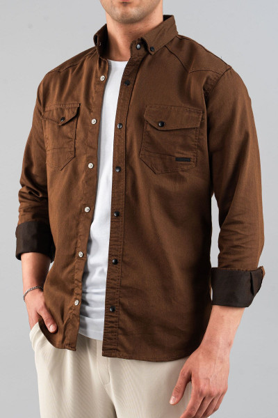 Slim Fit Erkek Pamuklu Kot Gömlek Bakır Slim Fit Erkek Pamuklu Kot Gömlek Bakır