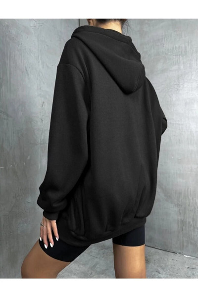 Unisex 2ip Örme Kumaş Oversize Kalp Baskılı Önü Fermuarlı