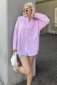 Pembe Çizgili Over Fit Gömlek Mg1525