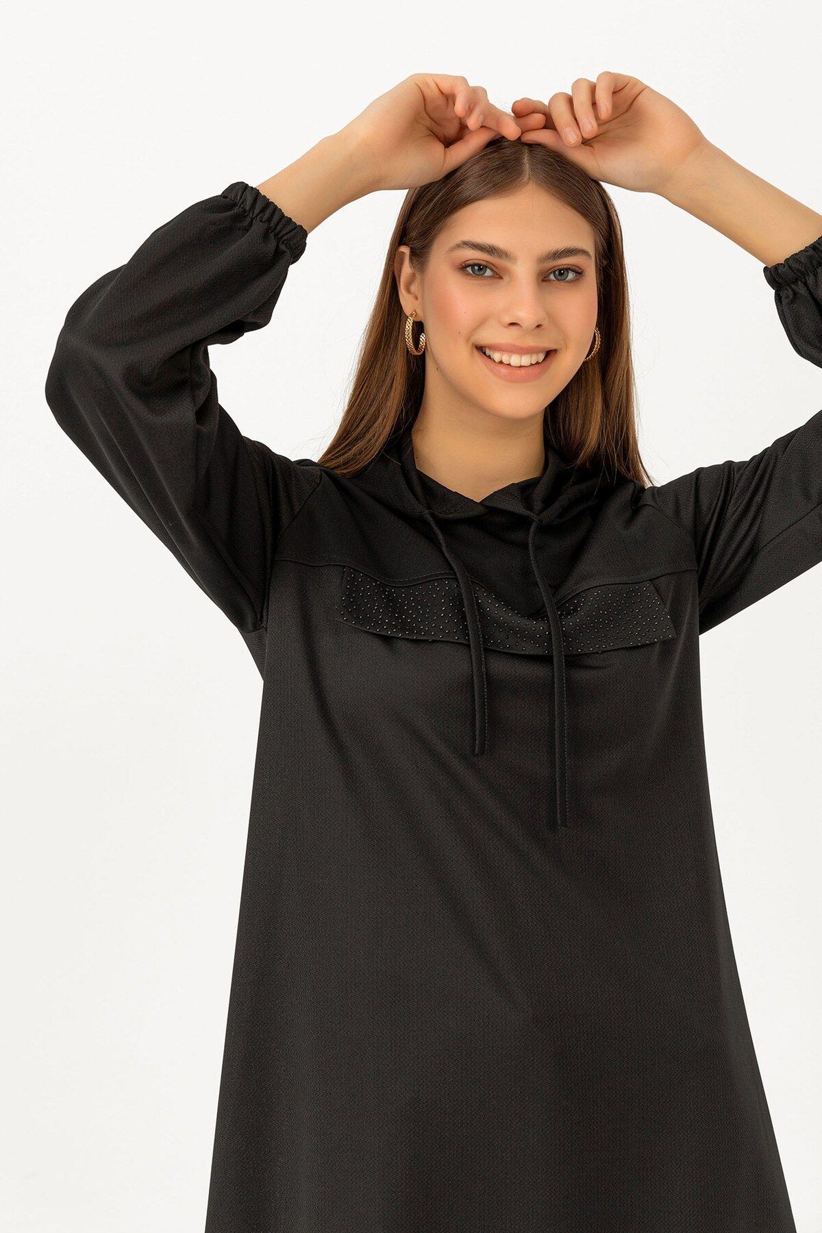 Kapüşonlu Tunik Siyah TFS3515 Kapüşonlu Tunik Siyah TFS3515