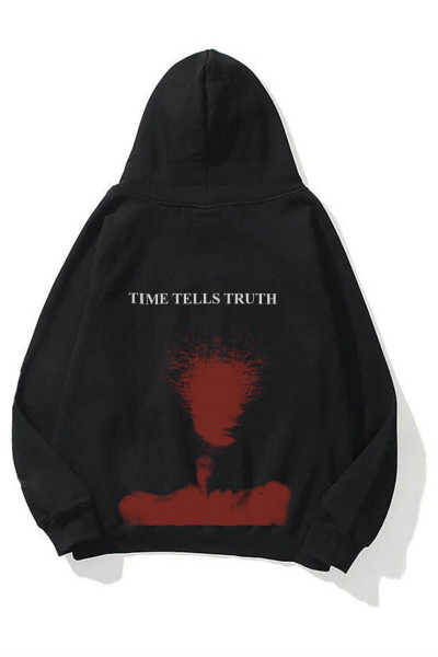 Unisex Time Tells Truth Sweatshirt Hoodie Siyah Unisex Time Tells Truth Sweatshirt Hoodie Siyah