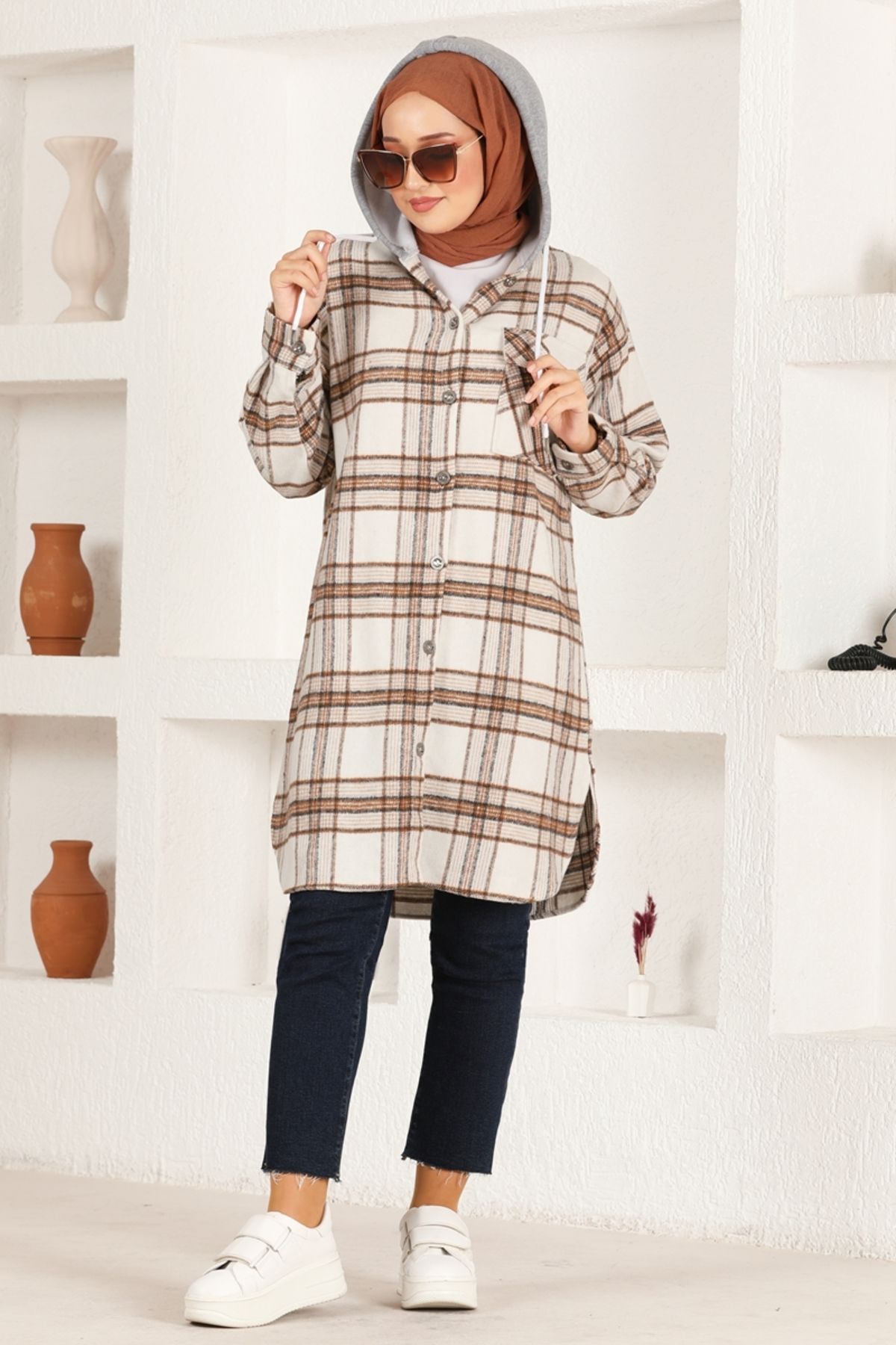 Kapüşonlu Tunik PLV3511 Kahverengi Kapüşonlu Tunik PLV3511 Kahverengi