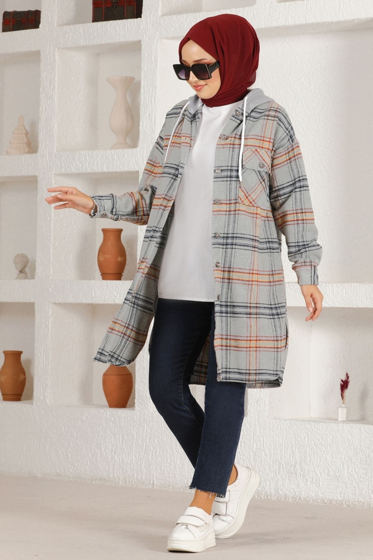 Kapüşonlu Tunik PLV3511 Gri Kapüşonlu Tunik PLV3511 Gri