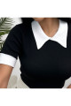Kadın Siyah Polo Yaka Fitilli Örme Bluz Kadın Siyah Polo Yaka Fitilli Örme Bluz