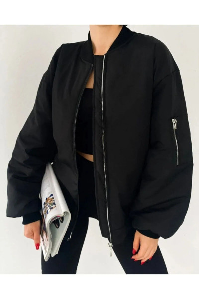 Unisex Siyah Oversize Bomber Ceket